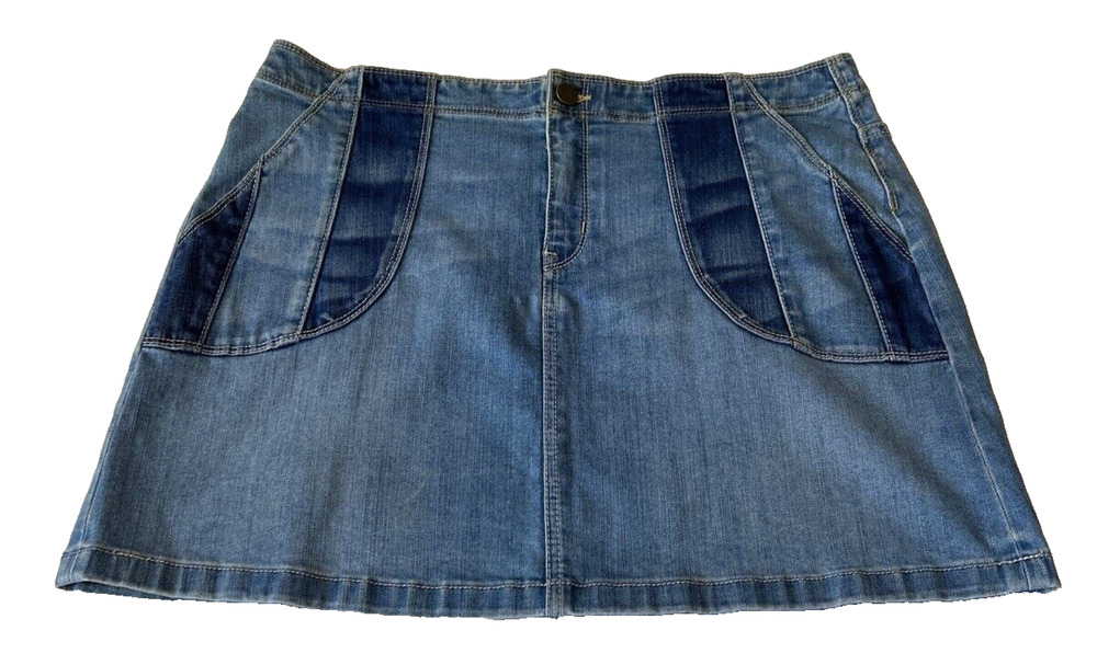 Chelsea28 Women's Patchwork Denim Mini Skirt Sz L Blue Boho Western Stretch
